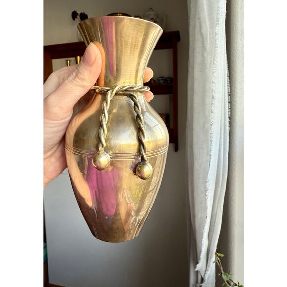 Brass Vase with Rope Tassel Detail - 7" - Picture 5 of 7